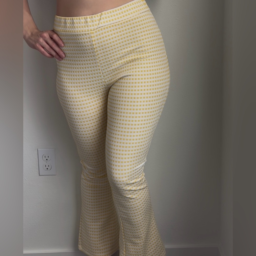 Urban Outfitters Yellow and White Checkered Flare Pants